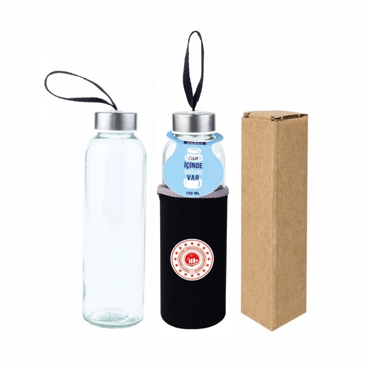 Promosyon Kılıflı Cam Matara 750 Ml